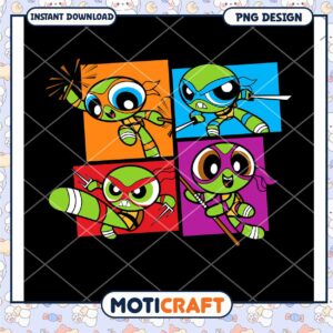 Cute Cartoon Ninja Turtles PNG Instant Download Design