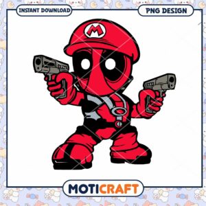 Cute Cartoon Deadpool Style Mario PNG Design for Download