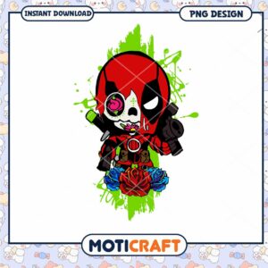 Cute Cartoon Deadpool Skull PNG Design Downloadable Art