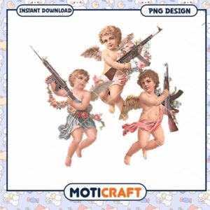 Cupid Angels with Guns PNG Instant Download Design