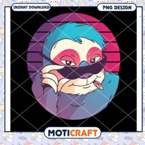 Cool Stylish Sloth PNG Graphic Instant Download Design