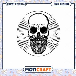 Cool Skull with Beard and Mustache PNG Graphic Design