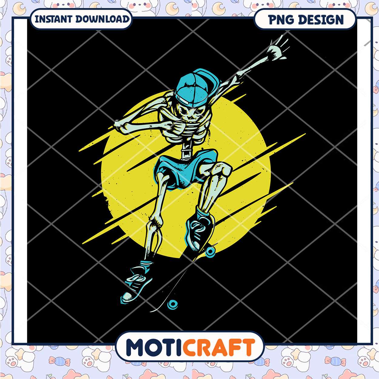 Cool Skeleton Skateboarding PNG Design for Instant Download Cool Skeleton Skateboarding PNG Design for Instant Download