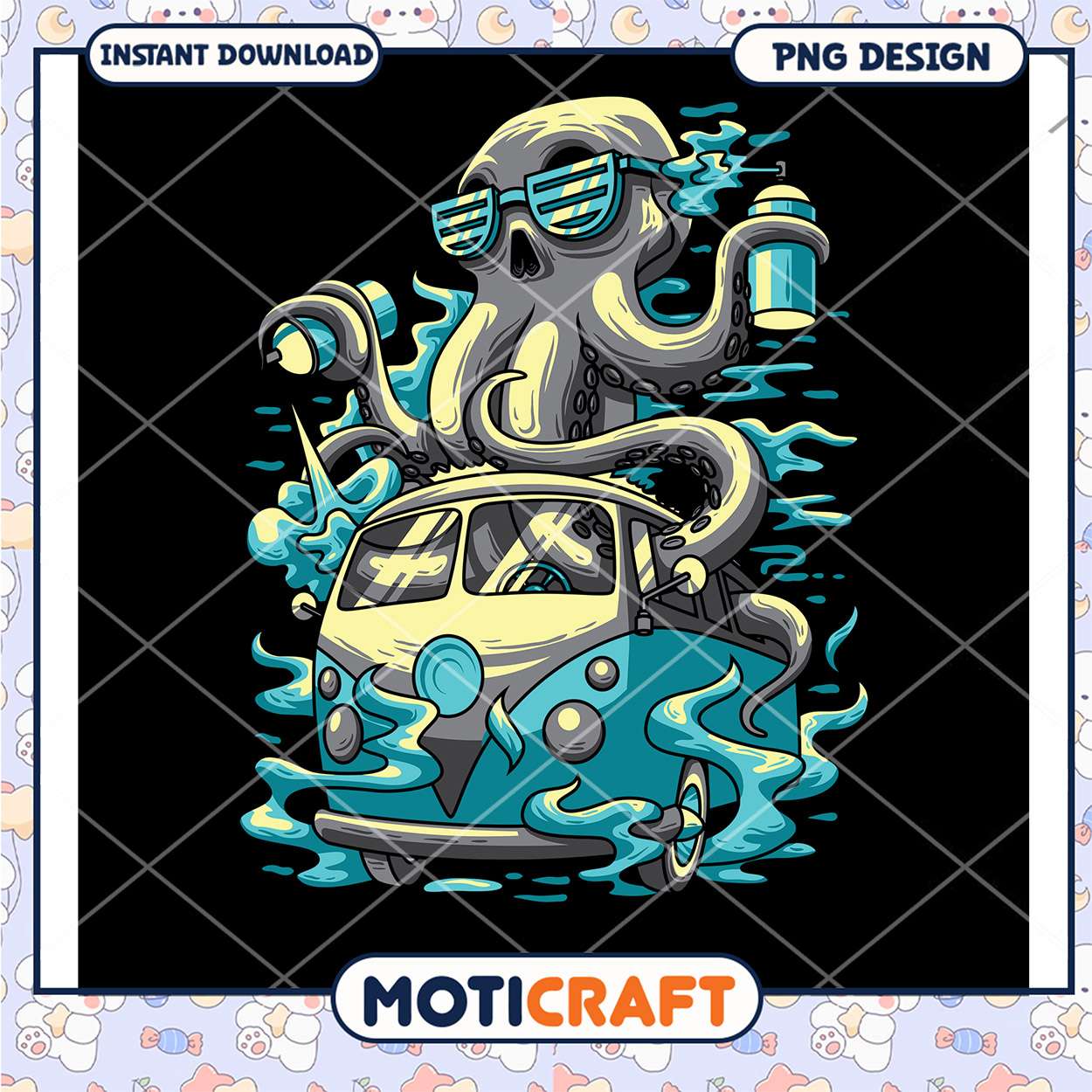 Cool Octopus Driving VW Van PNG Art Design for Download Cool Octopus Driving VW Van PNG Art Design for Download