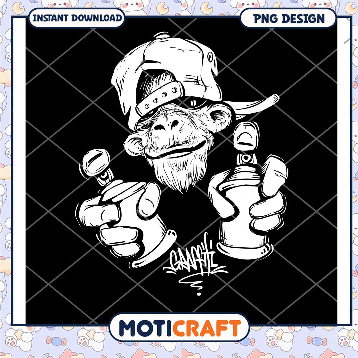 Cool Monkey Street Art PNG Design for Instant Download Cool Monkey Street Art PNG Design for Instant Download