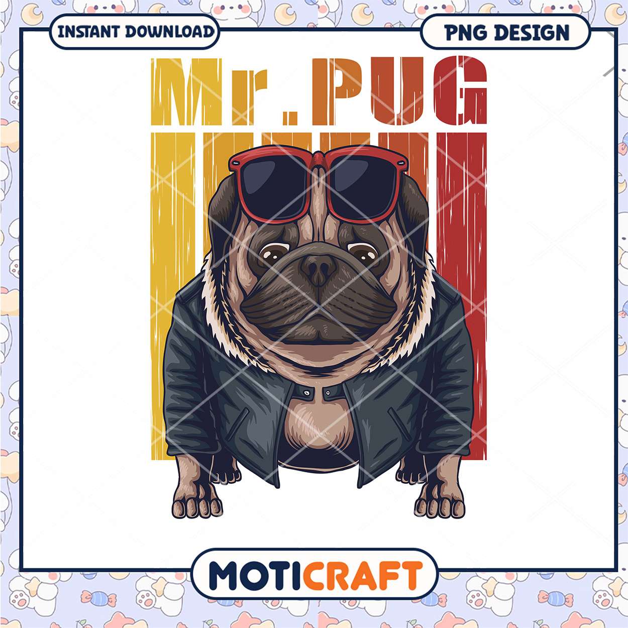 Cool Mr Pug PNG Design for Instant Download Graphics Cool Mr Pug PNG Design for Instant Download Graphics