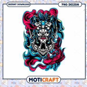Colorful Lion Skull PNG Art for Instant Download Design