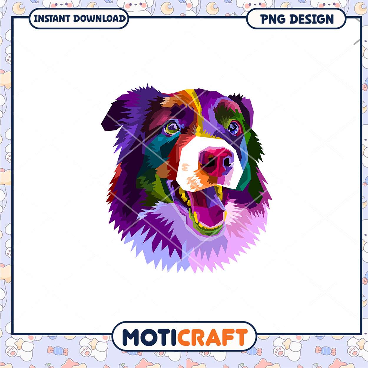Colorful Dog Head PNG Design Instant Download Art Print Colorful Dog Head PNG Design Instant Download Art Print