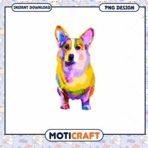 Colorful Corgi Dog PNG Design for Instant Download Art