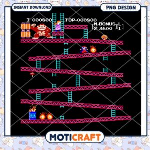 Classic Retro Arcade Game Design PNG Instant Download Art