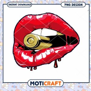 Bold Red Lips with Bullet PNG Digital Art Downloadable Design