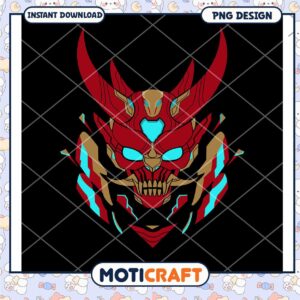 Bold Red Samurai Skull PNG Design for Instant Download