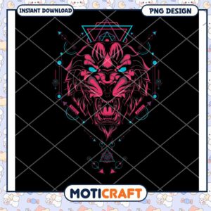 Bold Neon Lion Graphic PNG Design for Instant Download