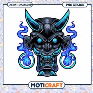 Blue Flame Demon Mask PNG Design for Instant Download Art
