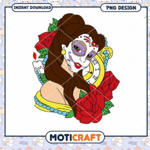 Beautiful PNG Design of a Day of the Dead Woman with Roses