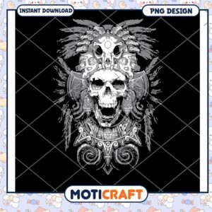 Aztec Skull Warrior PNG Graphic Instant Download Design