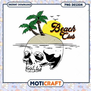 Beach Club Skull Design PNG Instant Download Art Print