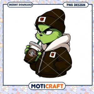 Cool Grinch Drinking Coffee PNG Digital Download Art