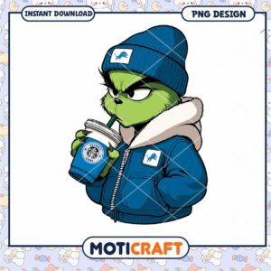 Grinch with Coffee in Hoodie PNG Design Download