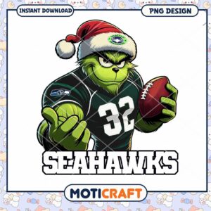 Grinch Seahawks PNG Design, Instant Download