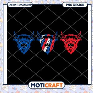 Highland Cow PNG Design Blue Red Instant Download