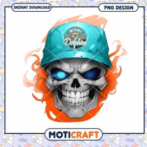 Miami Dolphins Skull Design PNG Instant Download Art