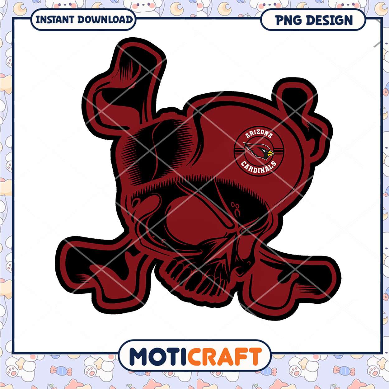 Arizona Cardinals Skull Design PNG Instant Download Art Arizona Cardinals Skull Design PNG Instant Download Art