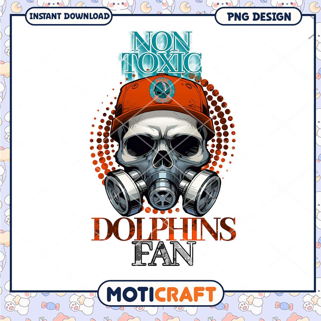 Non Toxic Dolphins Fan Skull PNG Design Instant Download Non Toxic Dolphins Fan Skull PNG Design Instant Download