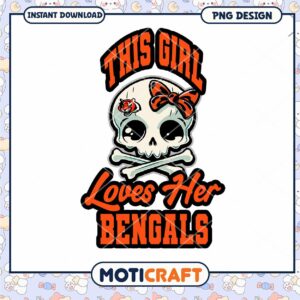 Cute Skull Bengals Girl PNG Design Cute Skull Bengals Girl PNG Design