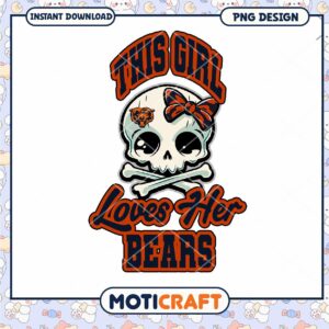 Cute Skull Girl Loves Bears PNG