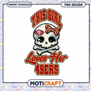 Option 1 (Focus on team) 49ers Girl Skull PNG Design Instant Download