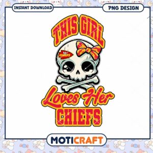 Cute Skull Girl Loves Chiefs PNG Design