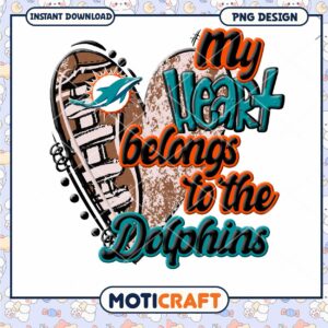 Miami Dolphins Heart PNG Sublimation