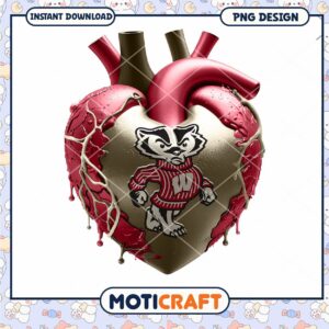Wisconsin Badgers Heart PNG Design for Instant Download