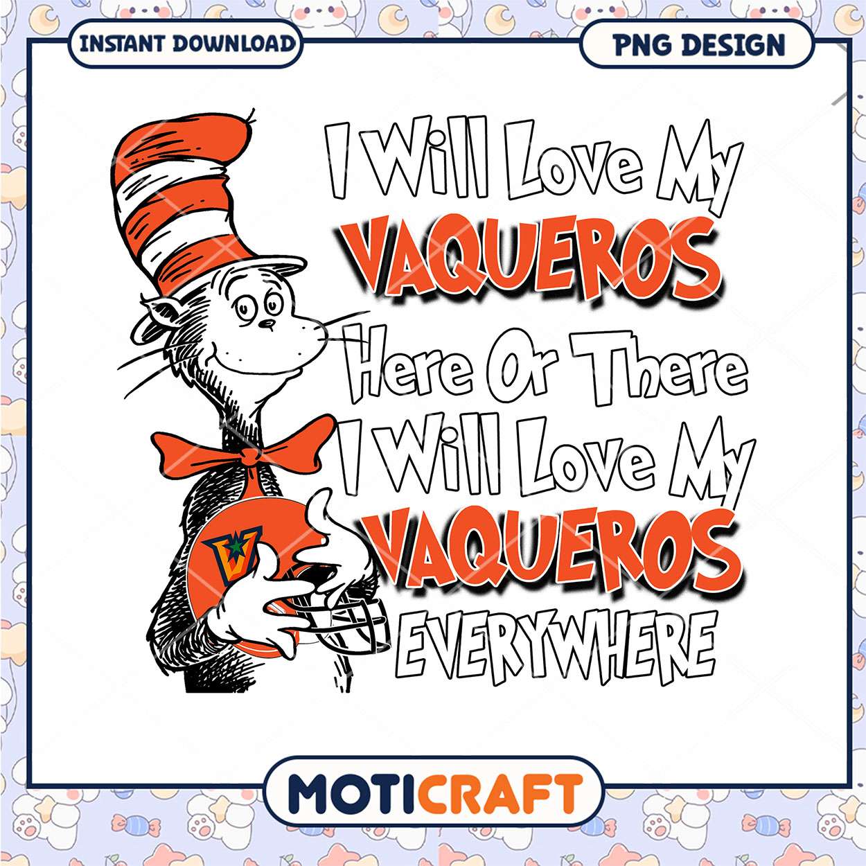 Vaqueros Love Cat in the Hat PNG Design for Download Vaqueros Love Cat in the Hat PNG Design for Download