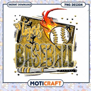 Tigers Baseball Vintage PNG Design for Instant Download