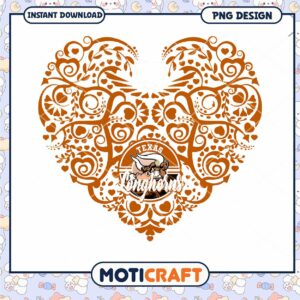 Texas Longhorns Heart Design PNG Instant Download Art