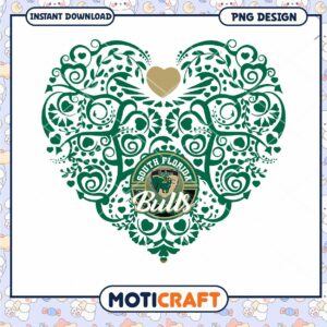 South Florida Bulls Heart Design PNG Instant Download