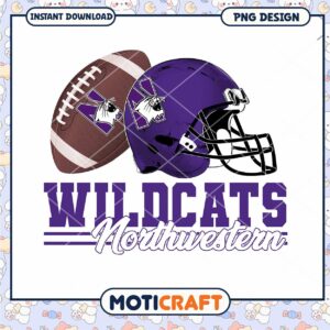 Northwestern Wildcats Football Helmet and Ball PNG Design