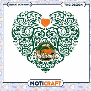 Miami Hurricanes Heart Design PNG Instant Download Art