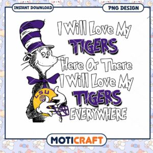 LSU Tigers Love Theme Cat in Hat PNG Design Download