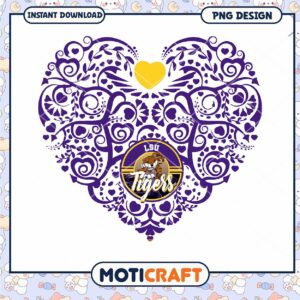 LSU Tigers Heart Design PNG Instant Download Art