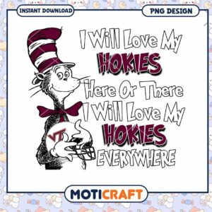 Hokies Love Design Cute Cat PNG Instant Download Art