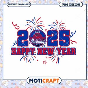Happy New Year 2025 SMU Mustangs PNG Instant Download