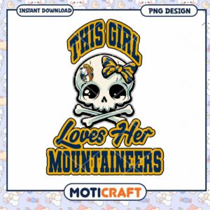 Girl Loves Her Mountaineers Skull Design PNG Download