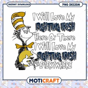 Fighting Irish Cat in Hat PNG Design Instant Download