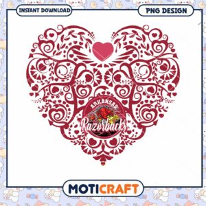 Elegant Heart Design with Arkansas Razorbacks Logo PNG