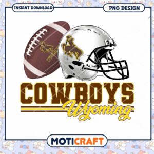 Cowboys Wyoming Football Helmet and Ball PNG Design