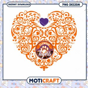 Clemson Tigers Heart PNG Design for Instant Download