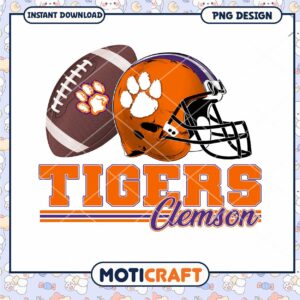 Clemson Tigers Football PNG Helmet and Ball Design Download